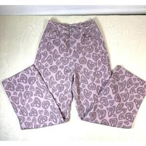 Shekou Smiley Face Print Jeans Pink Purple Y2K 90s Indie Sleaze Streetwear 24” W